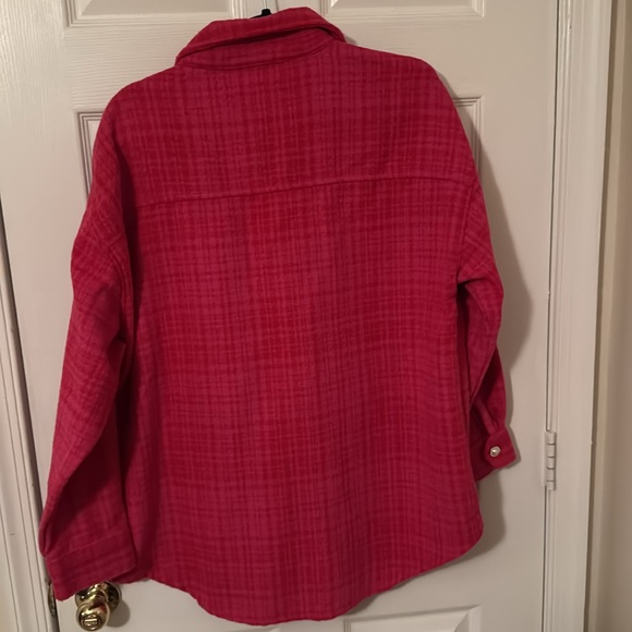 Forever 21 Plaid Longline Shacket Size L Color Fuchsia Berry - Picture 6 of 8